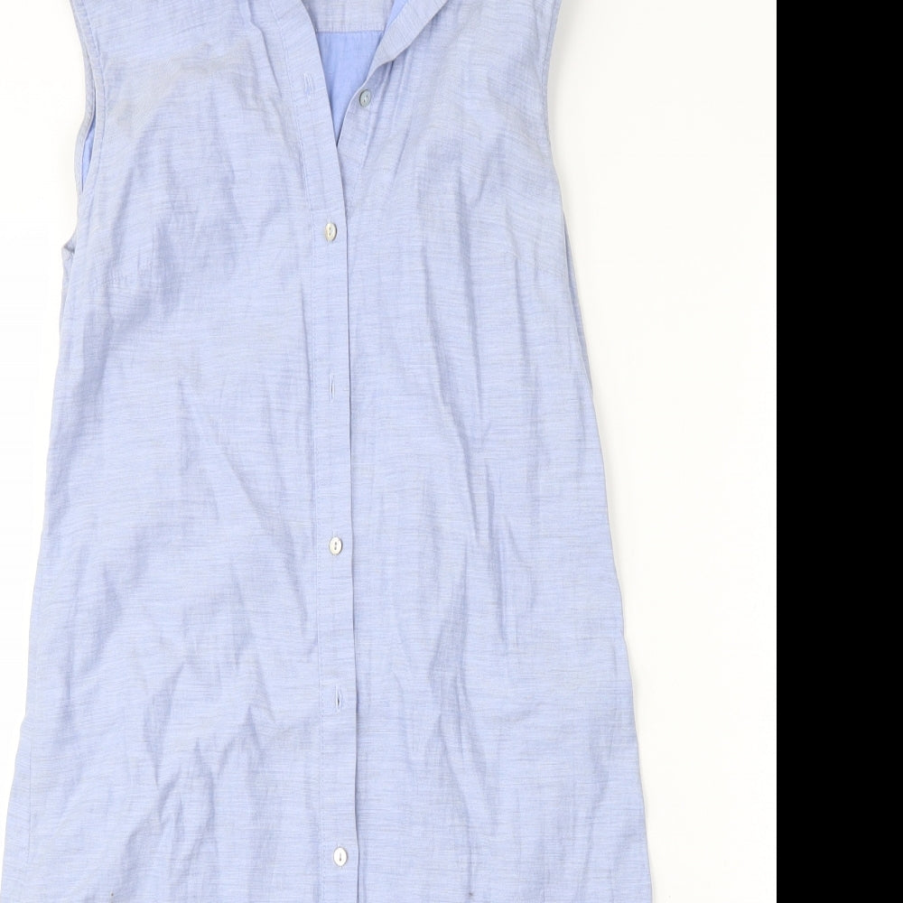 H&M Womens Blue  Cotton Shirt Dress  Size 8  Collared