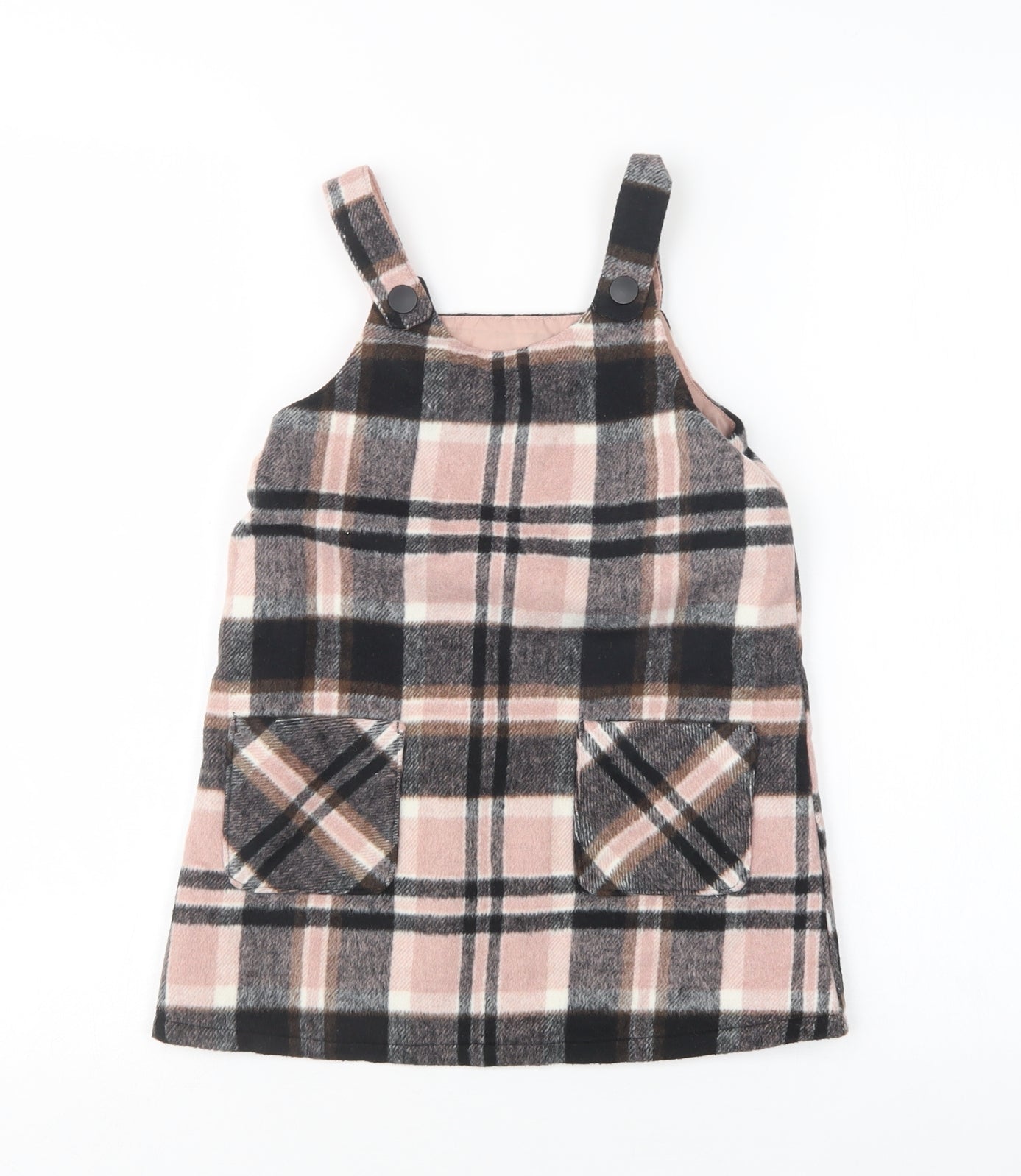 F&F Girls Multicoloured Plaid Polyester Pinafore/Dungaree Dress  Size 4-5 Years  Round Neck
