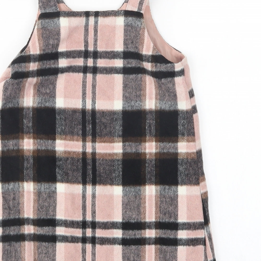 F&F Girls Multicoloured Plaid Polyester Pinafore/Dungaree Dress  Size 4-5 Years  Round Neck