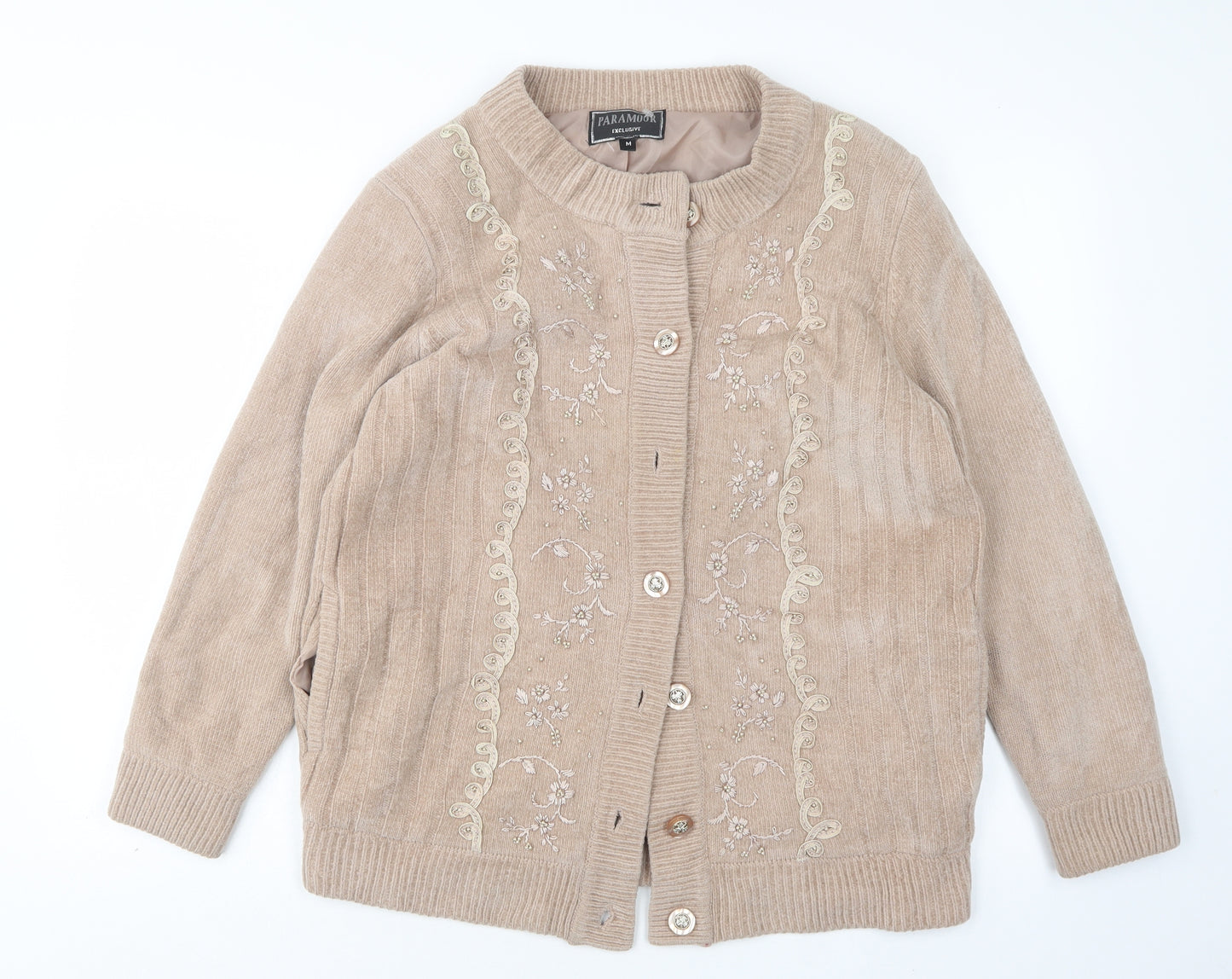 Paramour Womens Brown Round Neck  Acrylic Cardigan Jumper Size M
