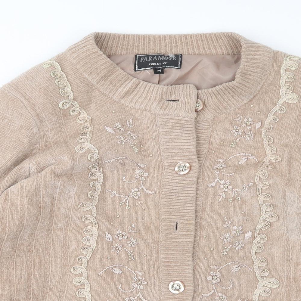 Paramour Womens Brown Round Neck  Acrylic Cardigan Jumper Size M