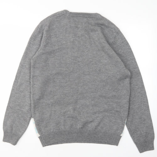 Merry Christmas Mens Grey Round Neck Polka Dot Acrylic Pullover Jumper Size L   - Christmas