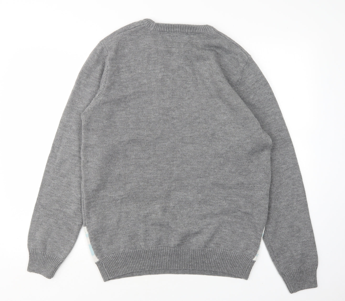 Merry Christmas Mens Grey Round Neck Polka Dot Acrylic Pullover Jumper Size L   - Christmas