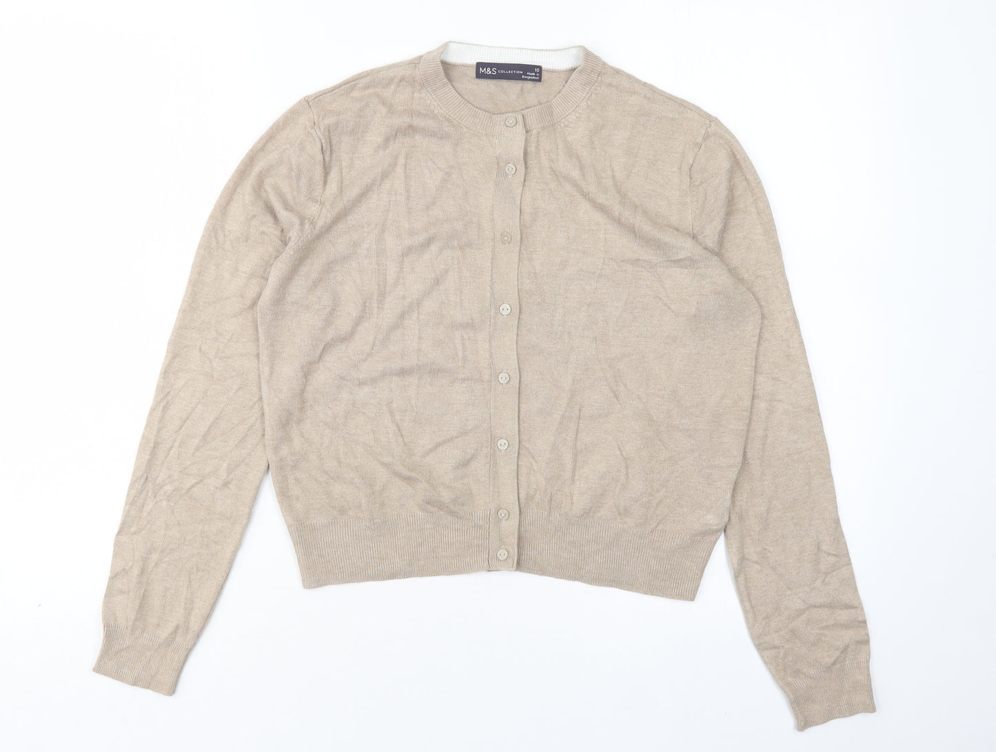 M&S Womens Beige Round Neck  Viscose Cardigan Jumper Size 10