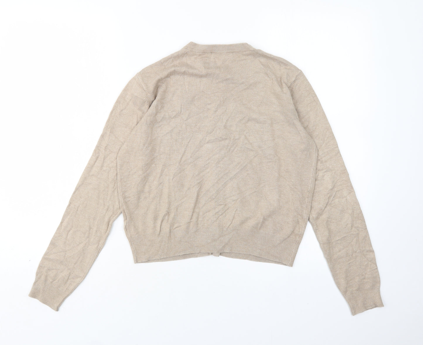 M&S Womens Beige Round Neck  Viscose Cardigan Jumper Size 10