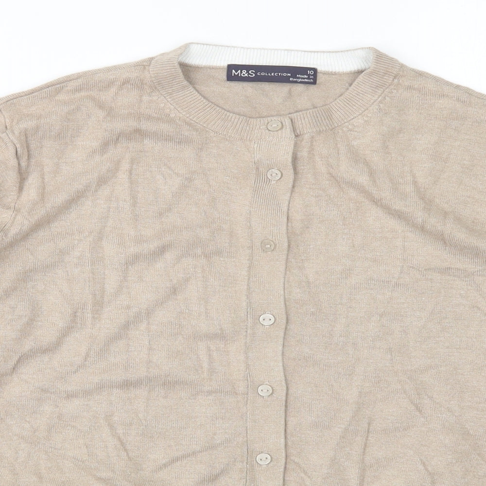 M&S Womens Beige Round Neck  Viscose Cardigan Jumper Size 10