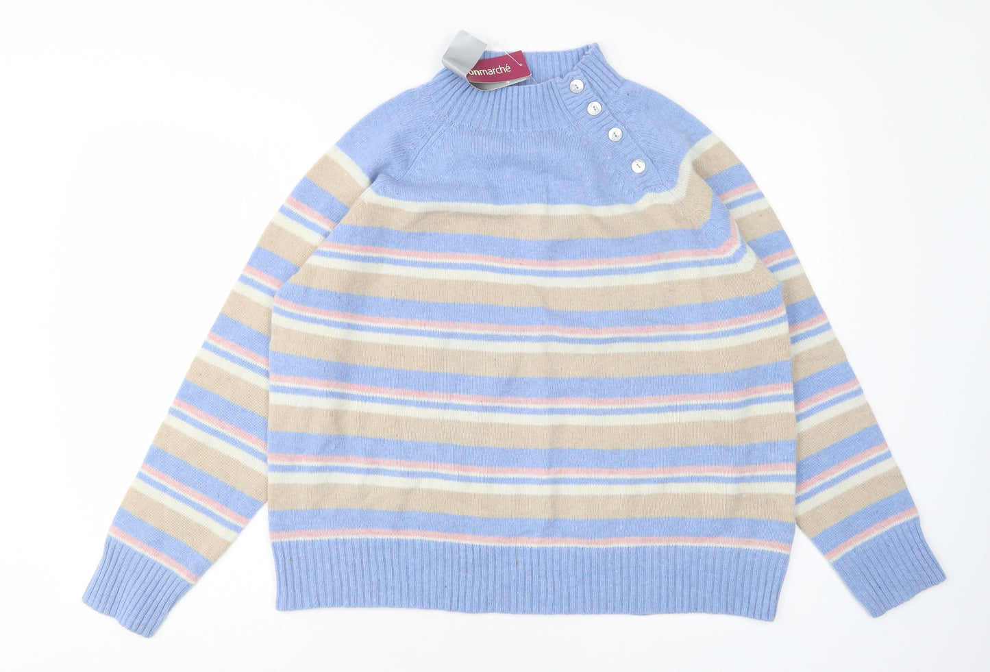 Bonmarché Womens Multicoloured High Neck Striped Wool Pullover Jumper Size XL