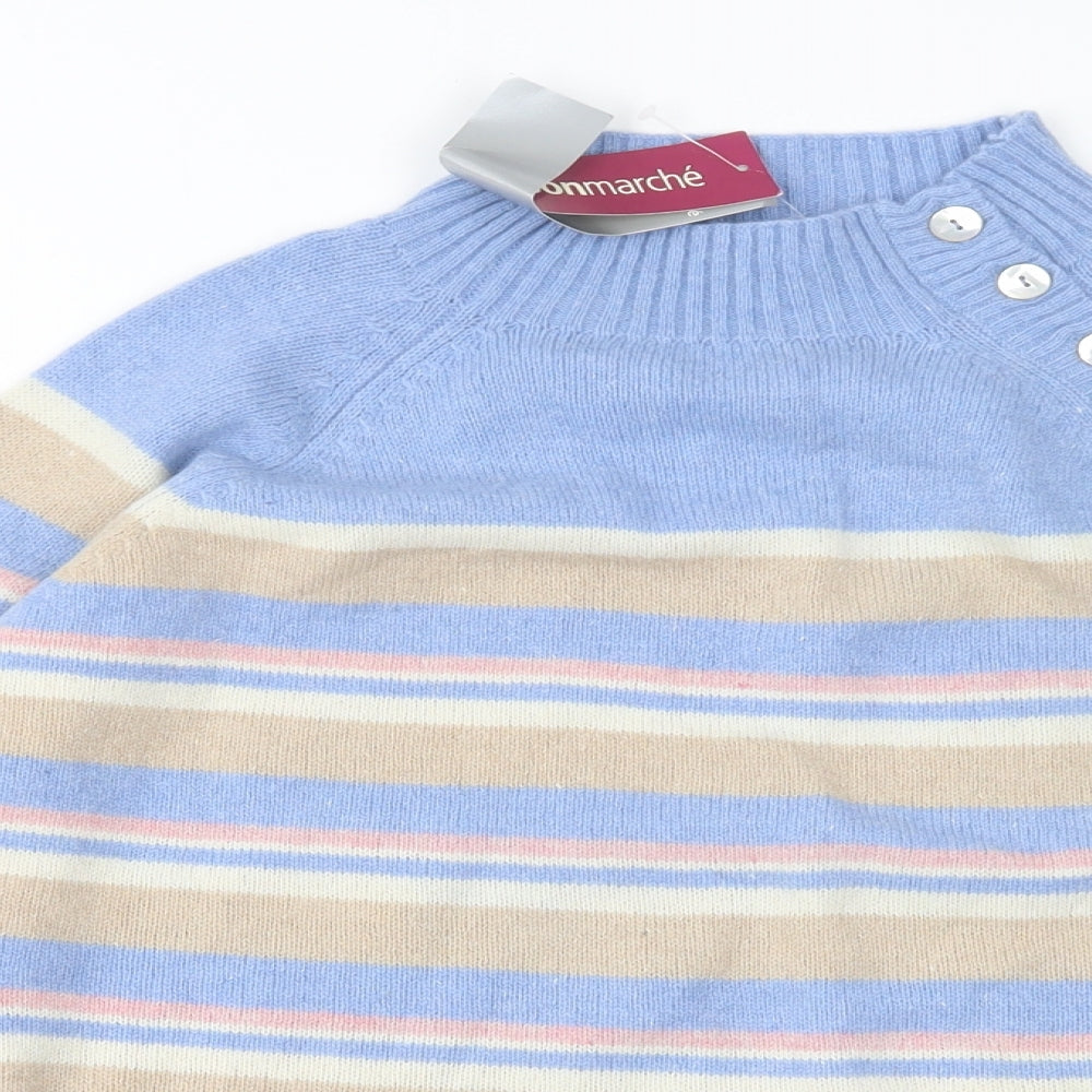 Bonmarché Womens Multicoloured High Neck Striped Wool Pullover Jumper Size XL