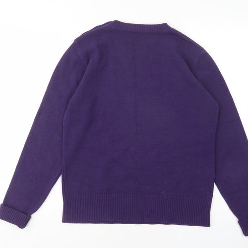 Debbie Morgan Womens Purple Round Neck  Acrylic Pullover Jumper Size L