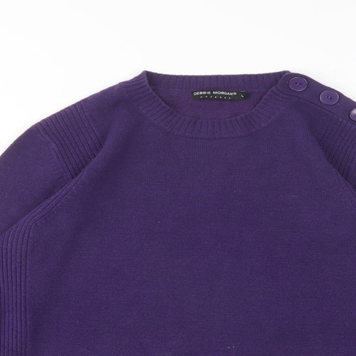 Debbie Morgan Womens Purple Round Neck  Acrylic Pullover Jumper Size L