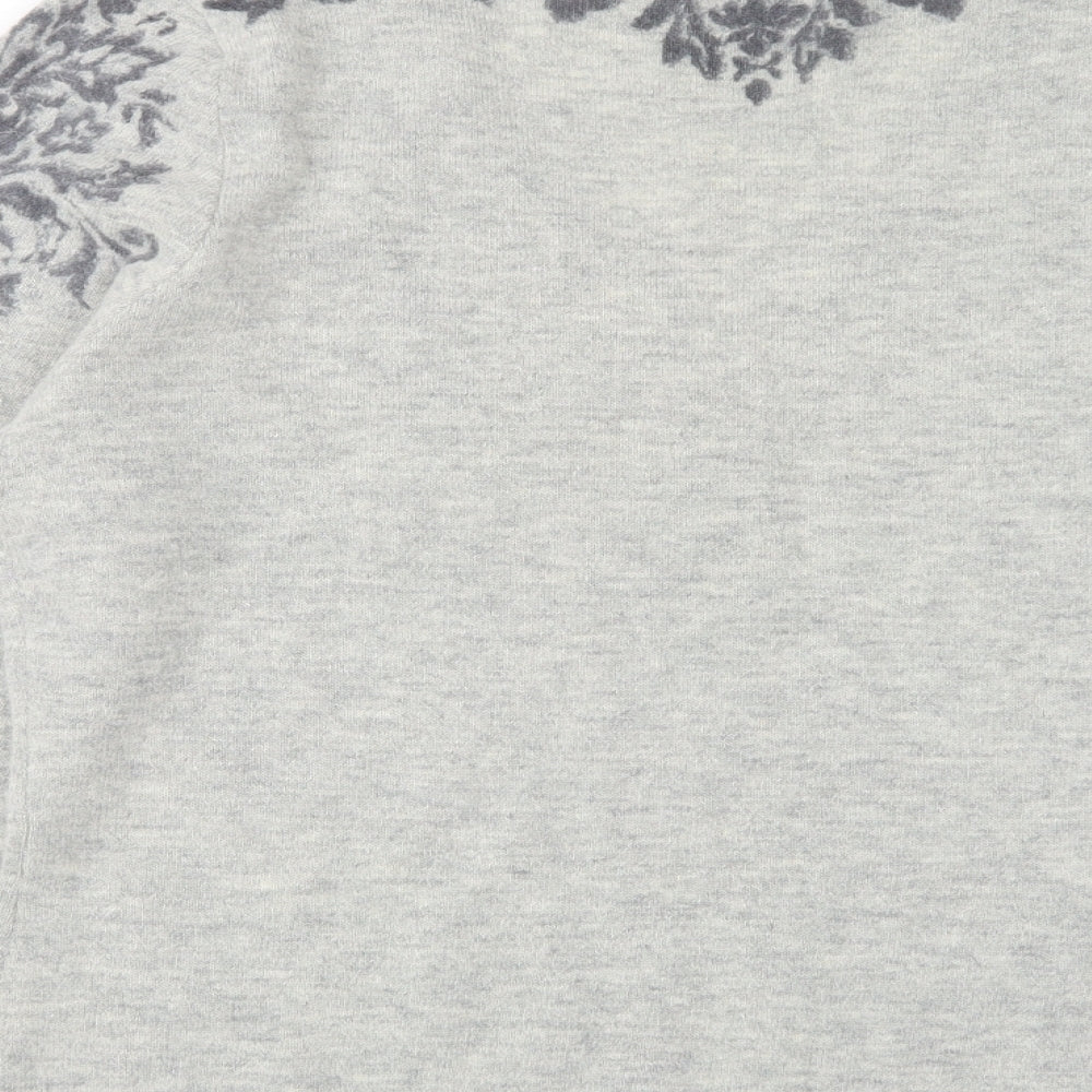 Sarah Spencer  Womens Grey V-Neck Floral Wool Pullover Jumper Size XL