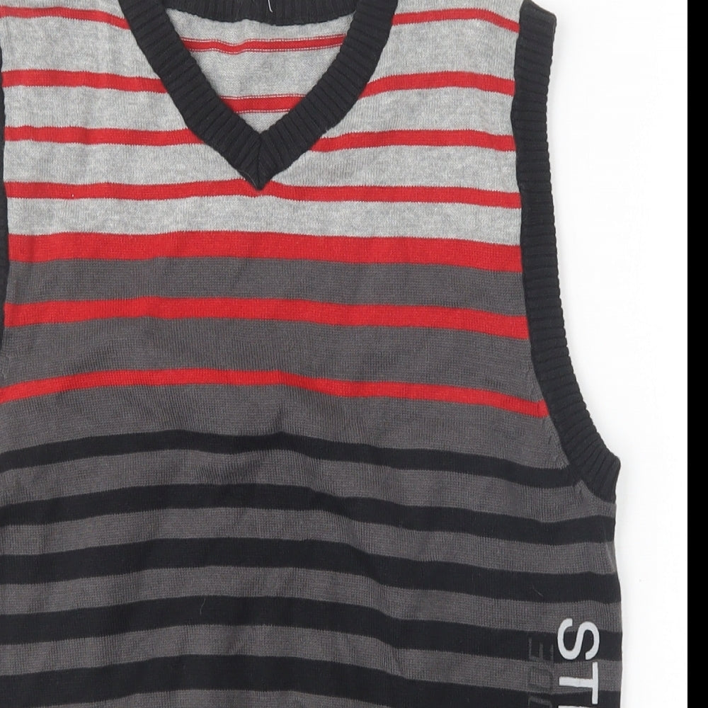 Matalan Boys Multicoloured V-Neck Striped Cotton Vest Jumper Size 10-11 Years
