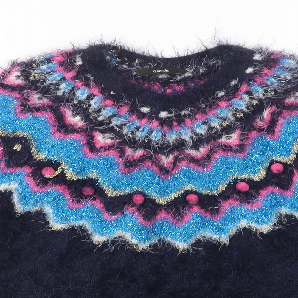 George  Girls Multicoloured Round Neck Argyle/Diamond Polyamide Pullover Jumper Size 11-12 Years
