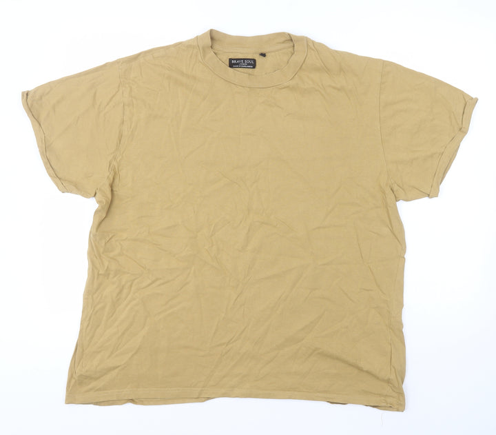 Brave Soul Womens Green  Cotton Basic T-Shirt Size L Round Neck