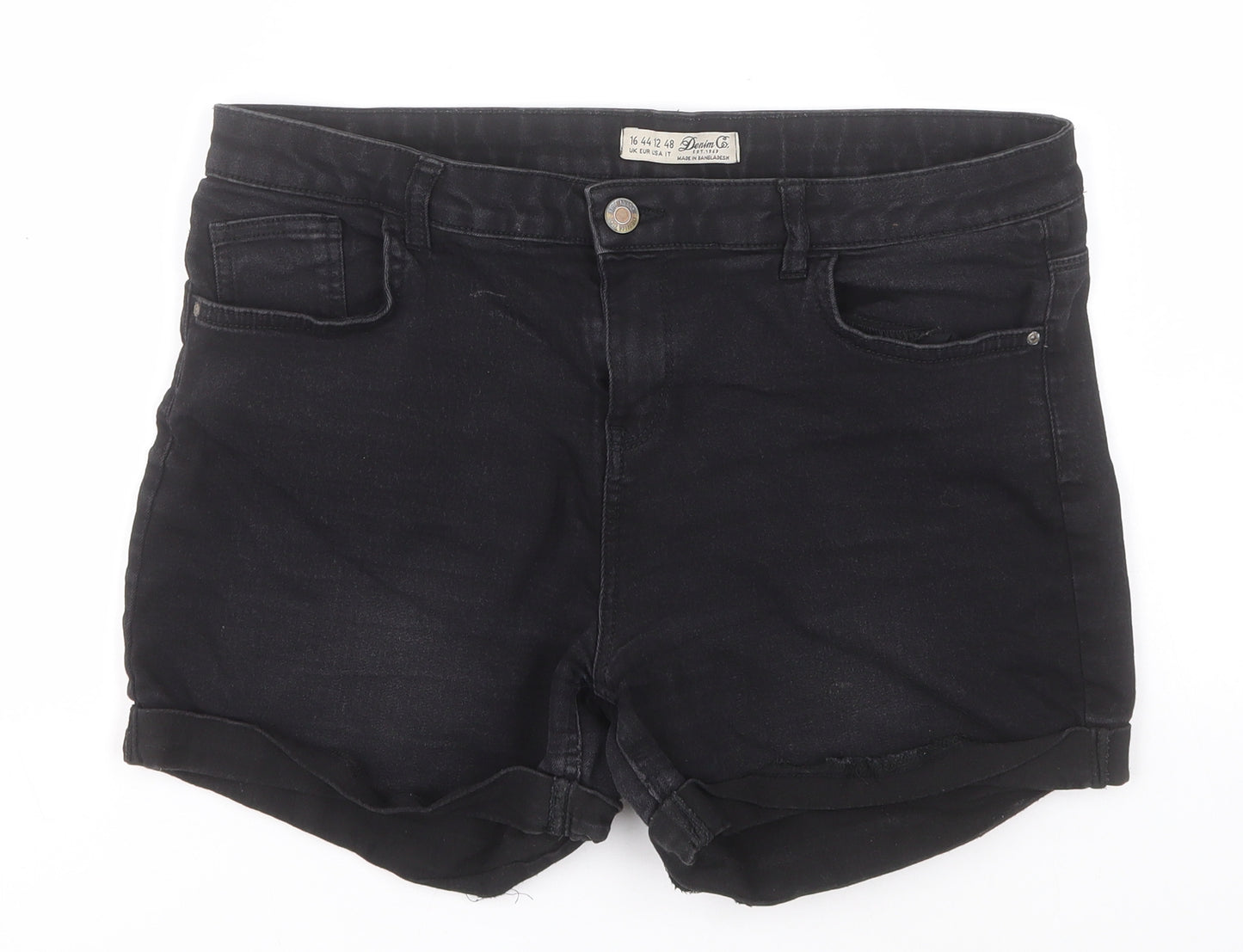 Primark Womens Black  Cotton Cargo Shorts Size 16  Regular