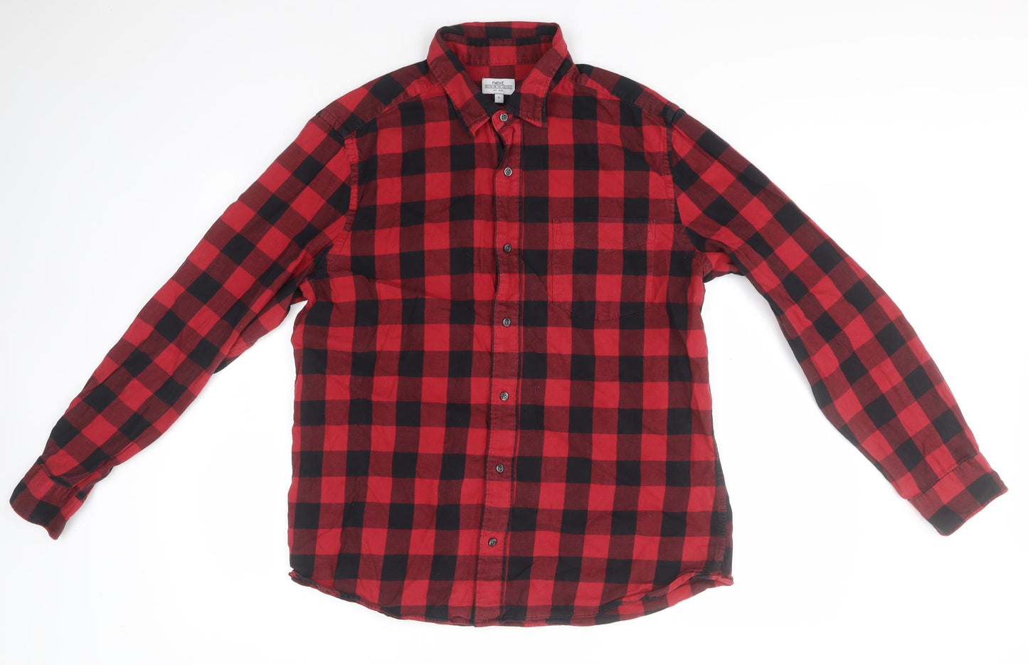 NEXT Mens Red Check Cotton  Button-Up Size L Collared