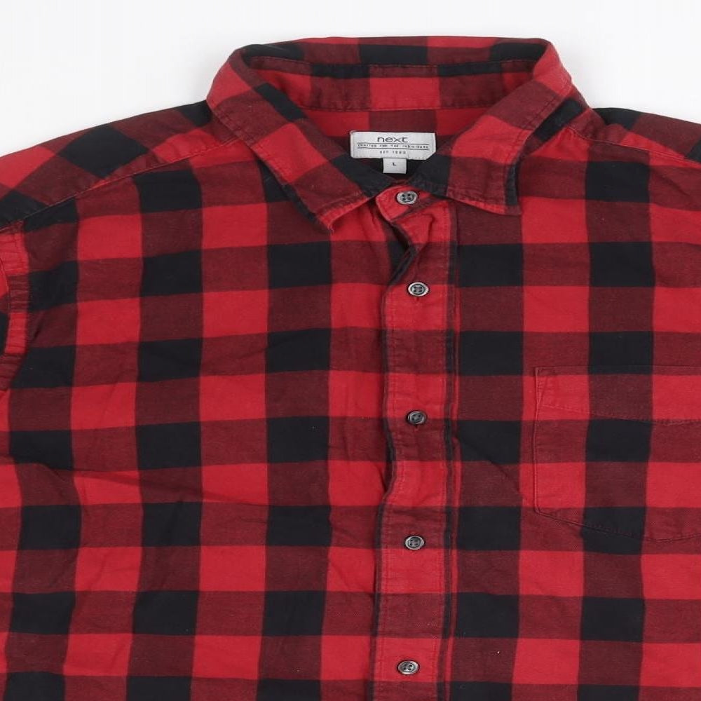NEXT Mens Red Check Cotton  Button-Up Size L Collared