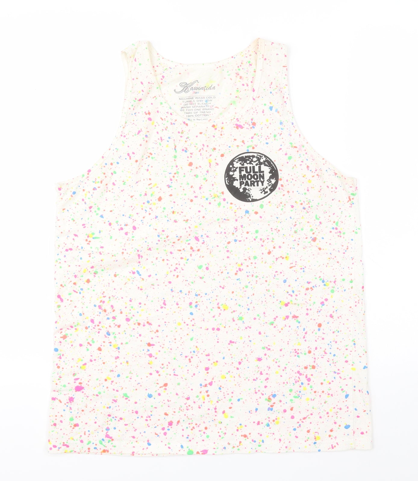 Preworn Womens Ivory Polka Dot Cotton Basic Tank Size M Round Neck
