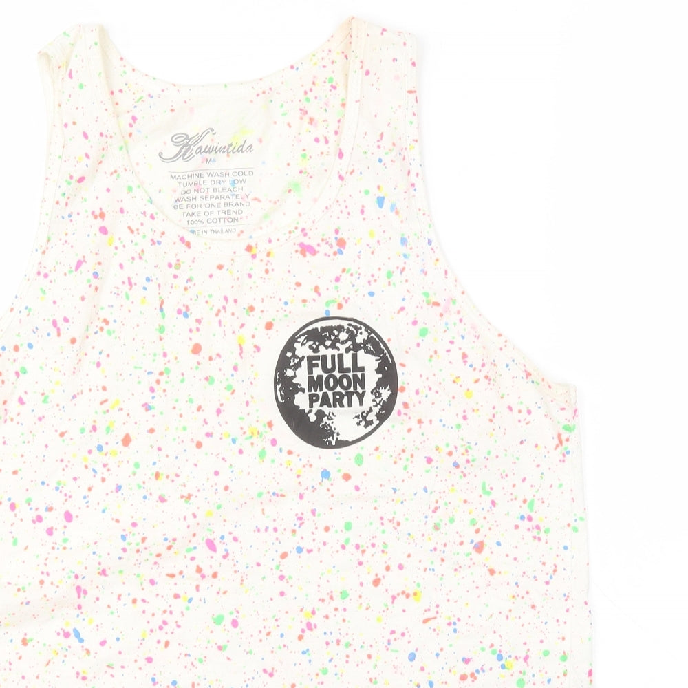 Preworn Womens Ivory Polka Dot Cotton Basic Tank Size M Round Neck