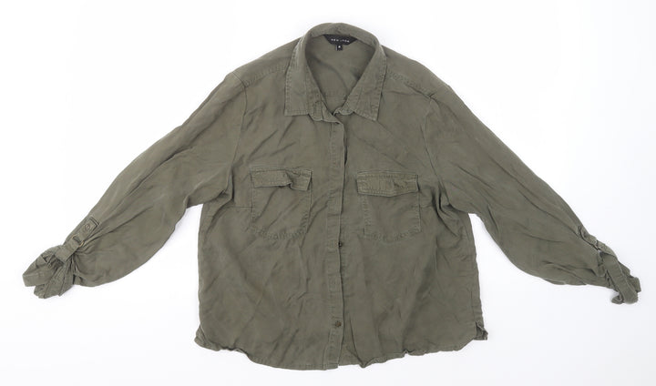 New Look Womens Brown   Basic Button-Up Size 10 Collared