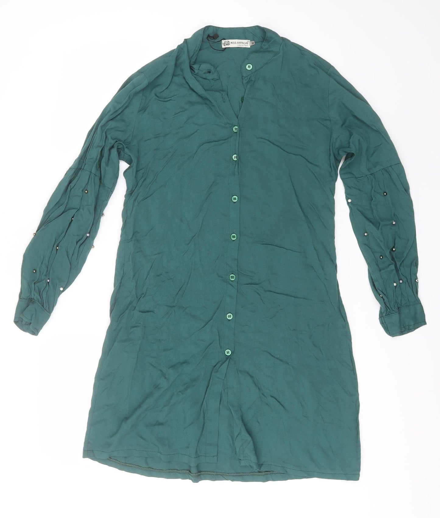 Miss Antalya Womens Grey   Basic Button-Up Size 10 Collared