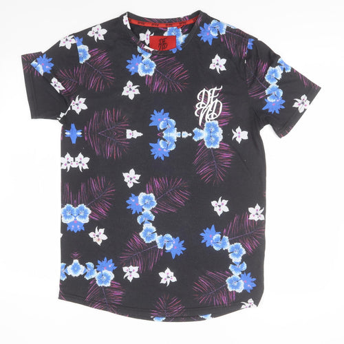 DFND Womens Black Floral Polyester Basic Polo Size M Round Neck