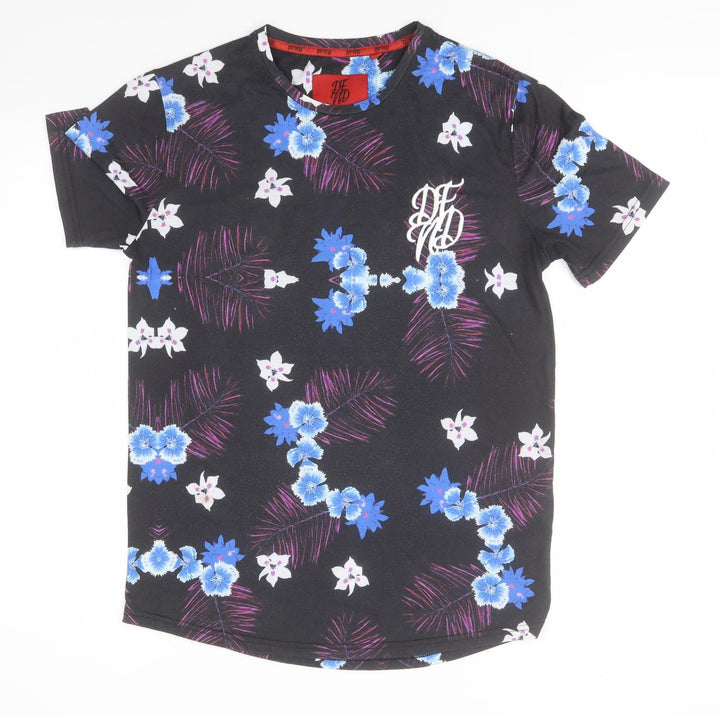 DFND Womens Black Floral Polyester Basic Polo Size M Round Neck