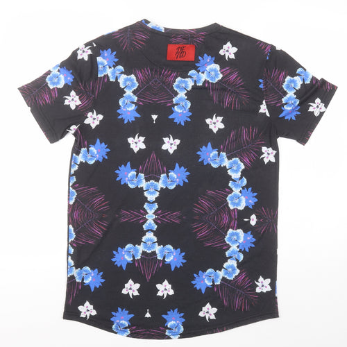 DFND Womens Black Floral Polyester Basic Polo Size M Round Neck