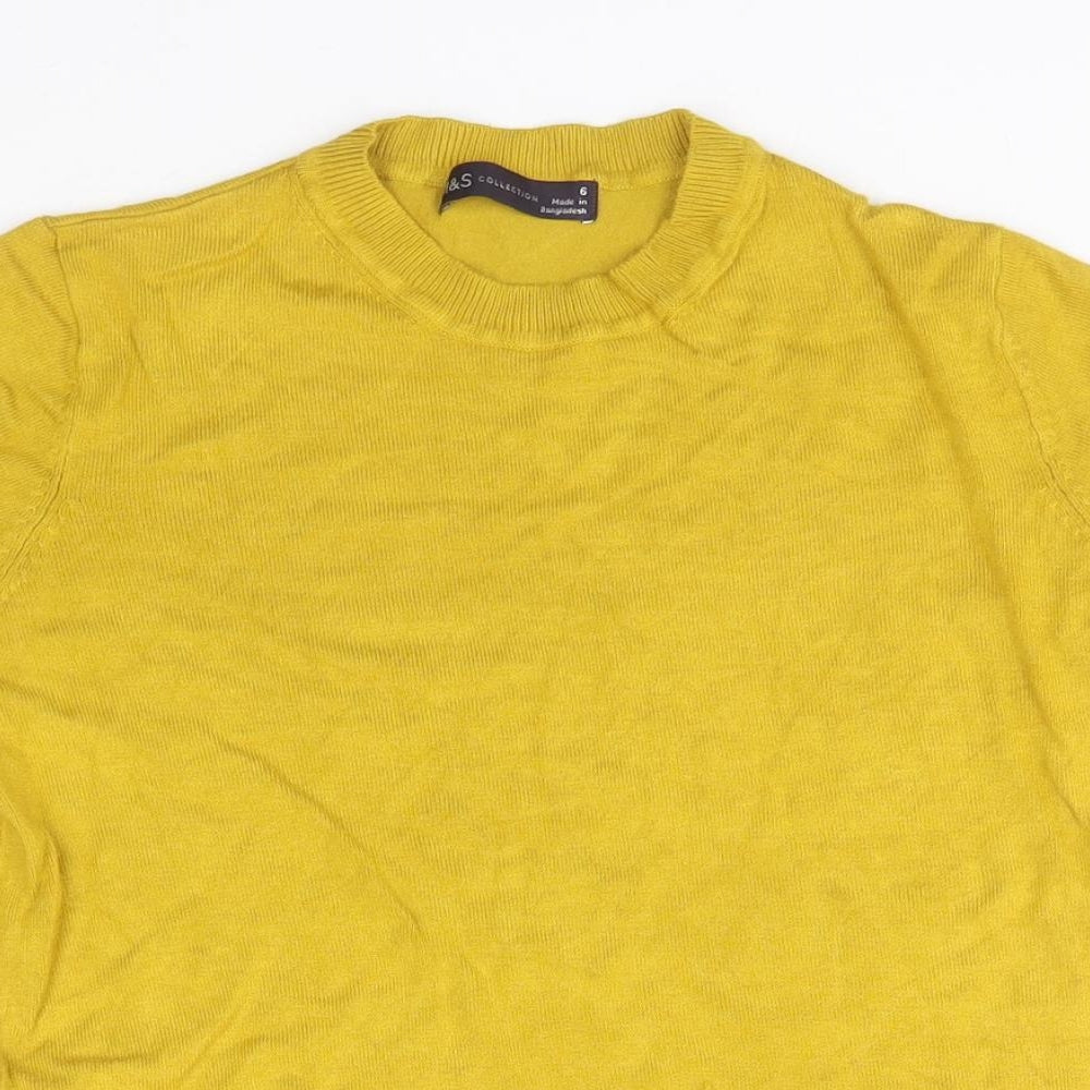 Marks and Spencer Womens Gold Round Neck  Viscose Pullover Jumper Size 6