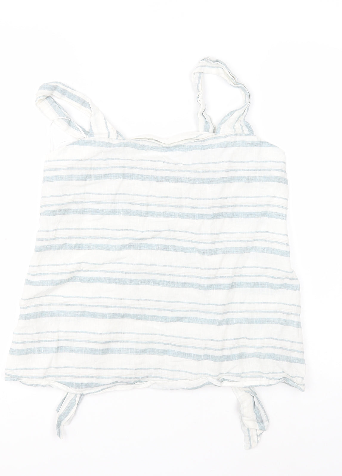 Marks and Spencer Womens White Striped Flax Basic Tank Size 10 Off the Shoulder