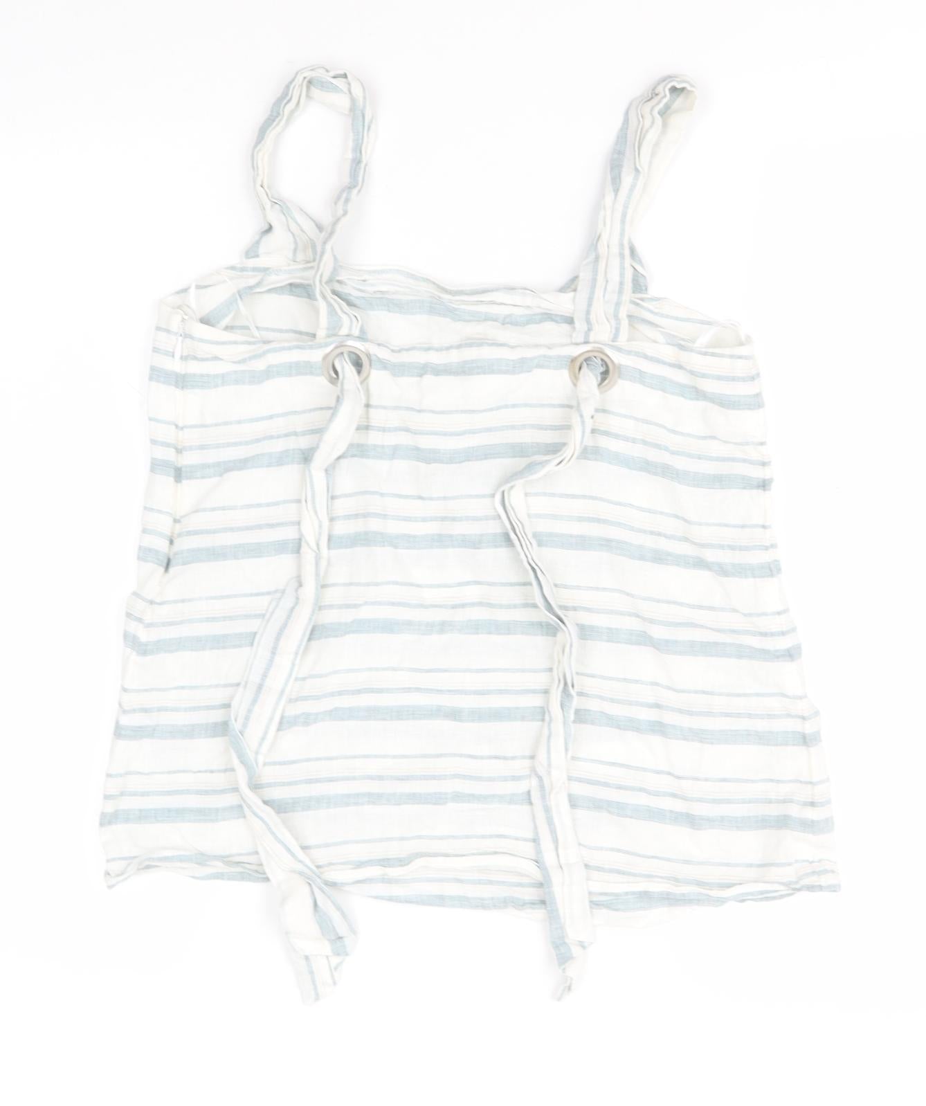 Marks and Spencer Womens White Striped Flax Basic Tank Size 10 Off the Shoulder