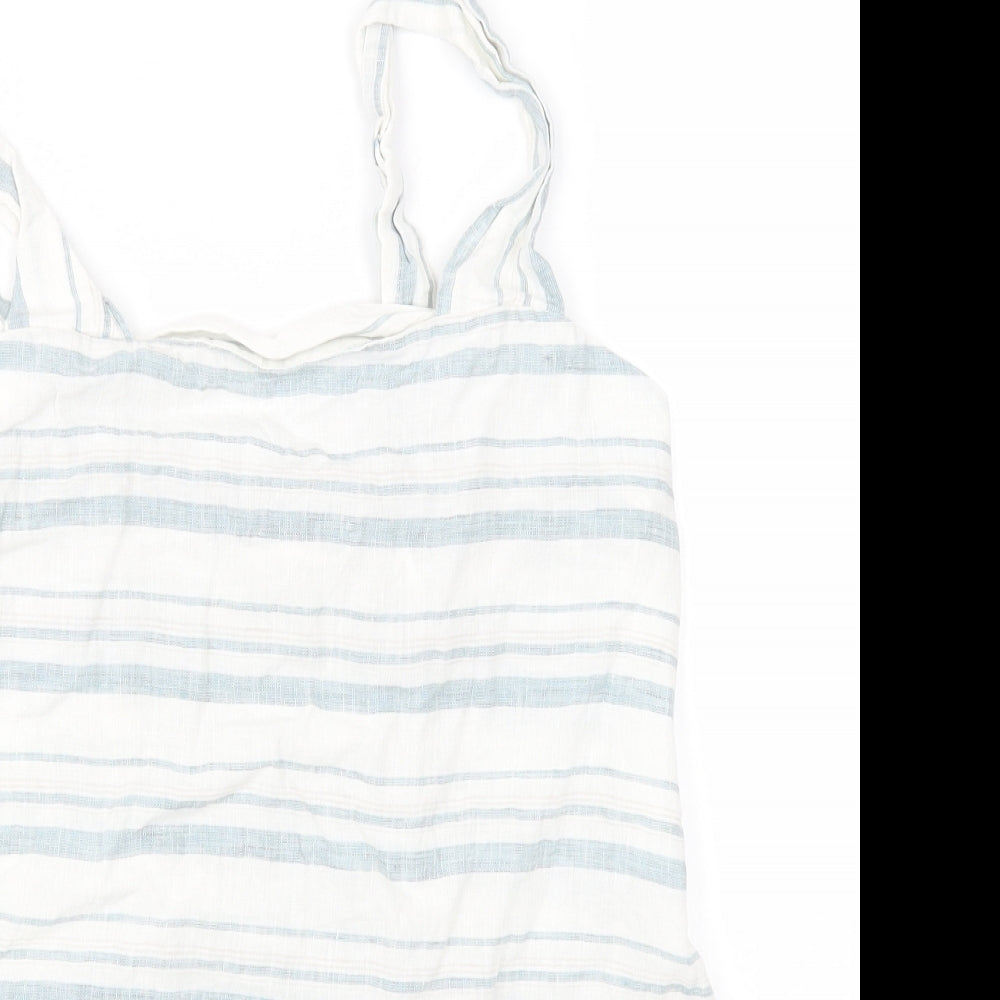 Marks and Spencer Womens White Striped Flax Basic Tank Size 10 Off the Shoulder