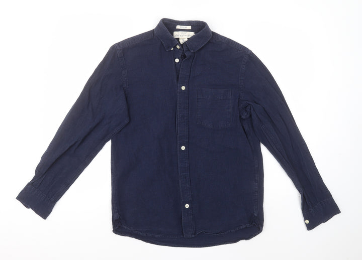 H&M Mens Blue Cotton Button-Up Size S Collared