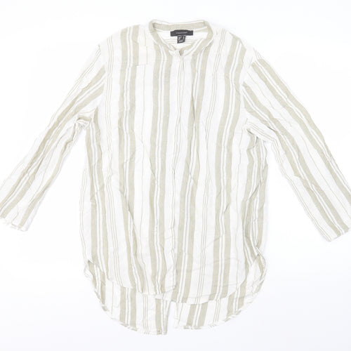 Atmosphere Womens Green Striped Viscose Basic Button-Up Size 12 Collared