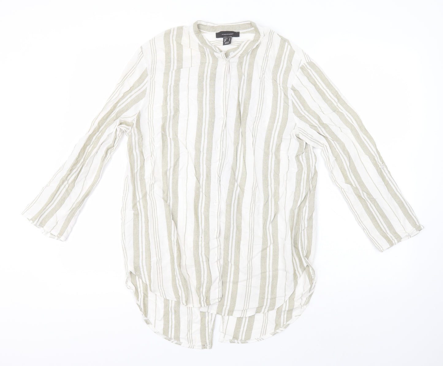 Atmosphere Womens Green Striped Viscose Basic Button-Up Size 12 Collared