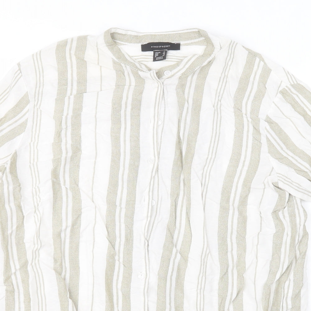 Atmosphere Womens Green Striped Viscose Basic Button-Up Size 12 Collared