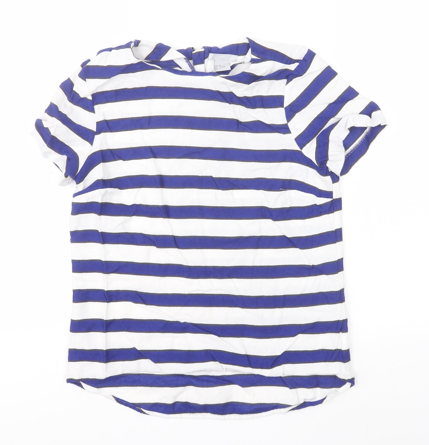 H&M Womens White Striped Viscose Basic T-Shirt Size 10 Round Neck