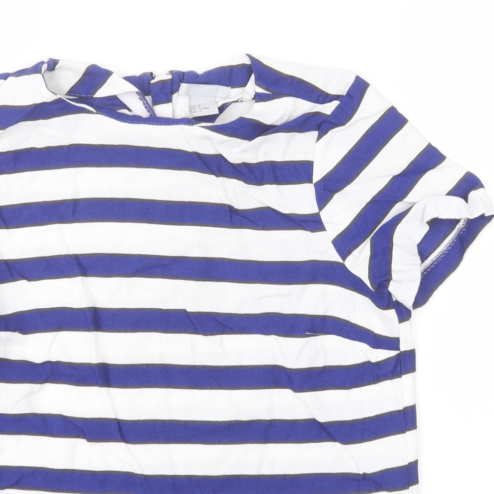 H&M Womens White Striped Viscose Basic T-Shirt Size 10 Round Neck