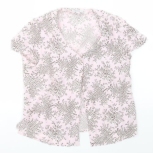 Gold Womens Pink Polka Dot Polyester Basic Button-Up Size 14 Collared