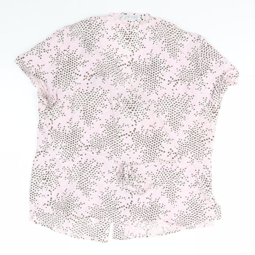 Gold Womens Pink Polka Dot Polyester Basic Button-Up Size 14 Collared