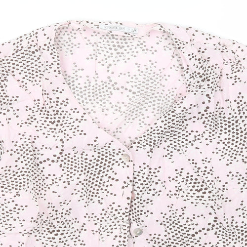 Gold Womens Pink Polka Dot Polyester Basic Button-Up Size 14 Collared
