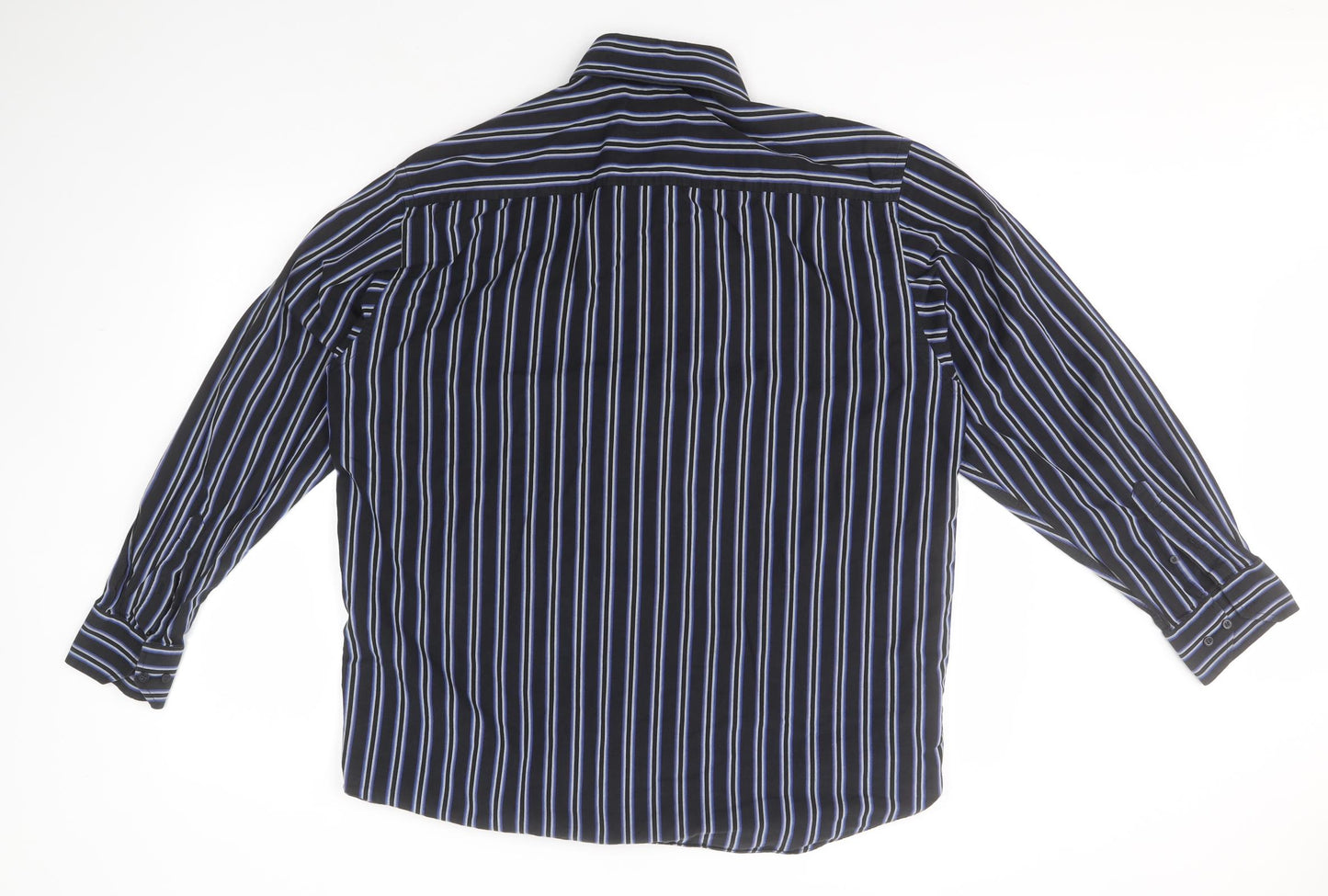 Daniel Hechter Mens Black Striped Cotton  Button-Up Size 16.5 Collared