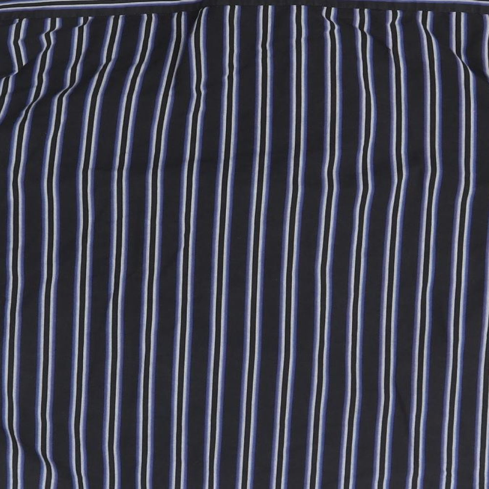 Daniel Hechter Mens Black Striped Cotton  Button-Up Size 16.5 Collared