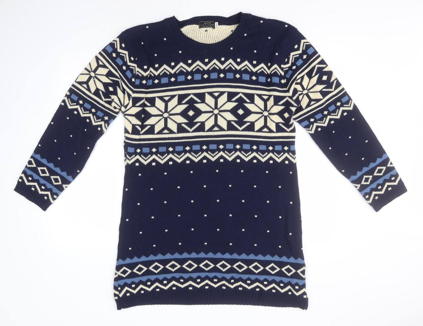 Alessandra Saroshi Womens Blue Round Neck Fair Isle Acrylic Pullover Jumper Size 18