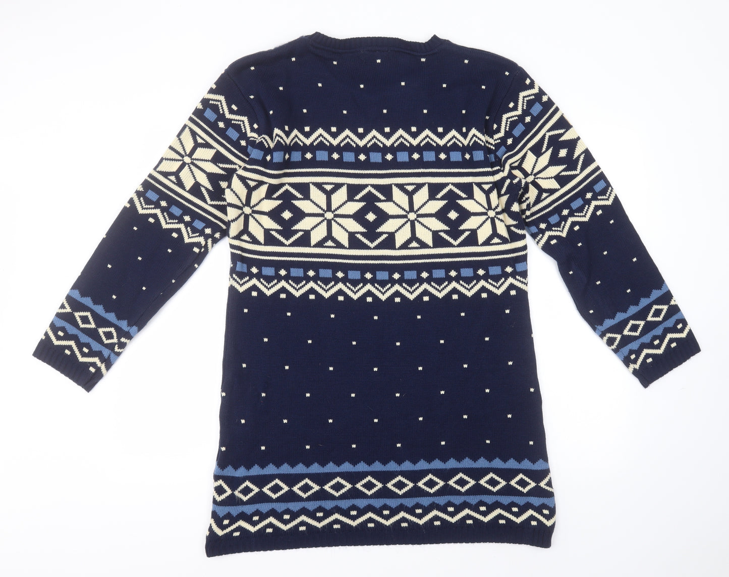 Alessandra Saroshi Womens Blue Round Neck Fair Isle Acrylic Pullover Jumper Size 18