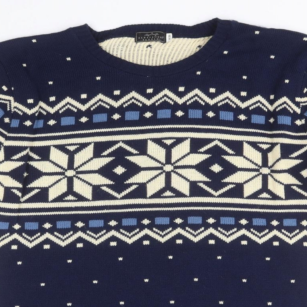 Alessandra Saroshi Womens Blue Round Neck Fair Isle Acrylic Pullover Jumper Size 18