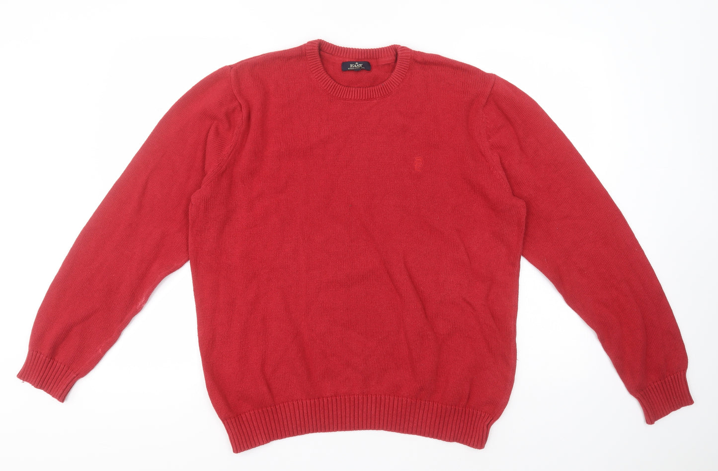 Easy Womens Red Round Neck  Cotton Pullover Jumper Size L