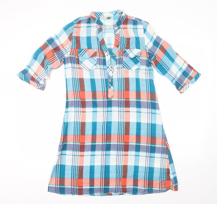 Preworn Womens Blue Plaid Viscose T-Shirt Dress  Size S  Round Neck