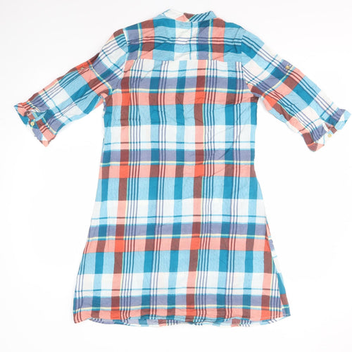 Preworn Womens Blue Plaid Viscose T-Shirt Dress  Size S  Round Neck