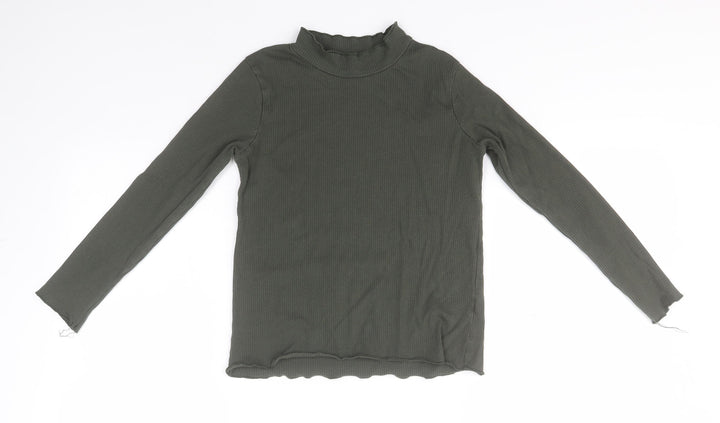 Primark Girls Green Striped Cotton Basic T-Shirt Size 8-9 Years High Neck